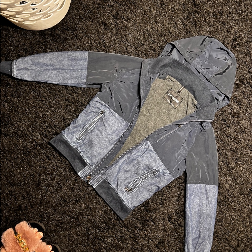 Express Charcoal and Navy Zip-Up Jacket